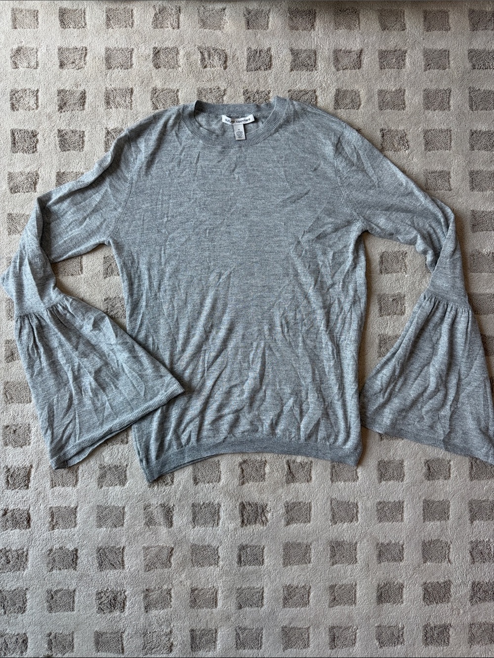 Autumn Cashmere Light Gray Bell Sleeve Crewneck Sweater